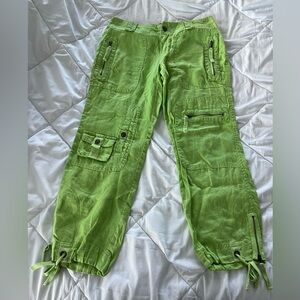 Vintage Y2K Rampage Lime Green Cargo Low Rise Capri Rave Distressed Pants Size 1